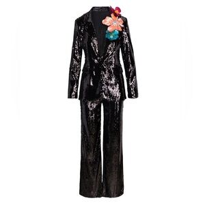 Meghan Fabulous LA *Disco Diva* black sequin suit jacket & pants S